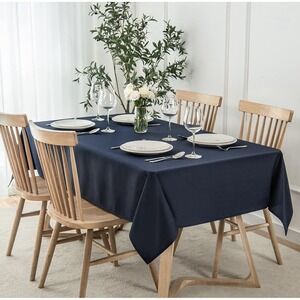 2 Pack Navy Blue Rectangle 52x70 Slubby Textured Spill Proof Tablecloth